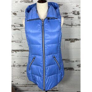MY ANORAK Quilted Down-Filled Hooded Vest Full Zip Blue Sz M NWT